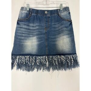 Crazy Train Womens XL Denim‎ Mini Skirt Blue Fringe Western Country Festival
